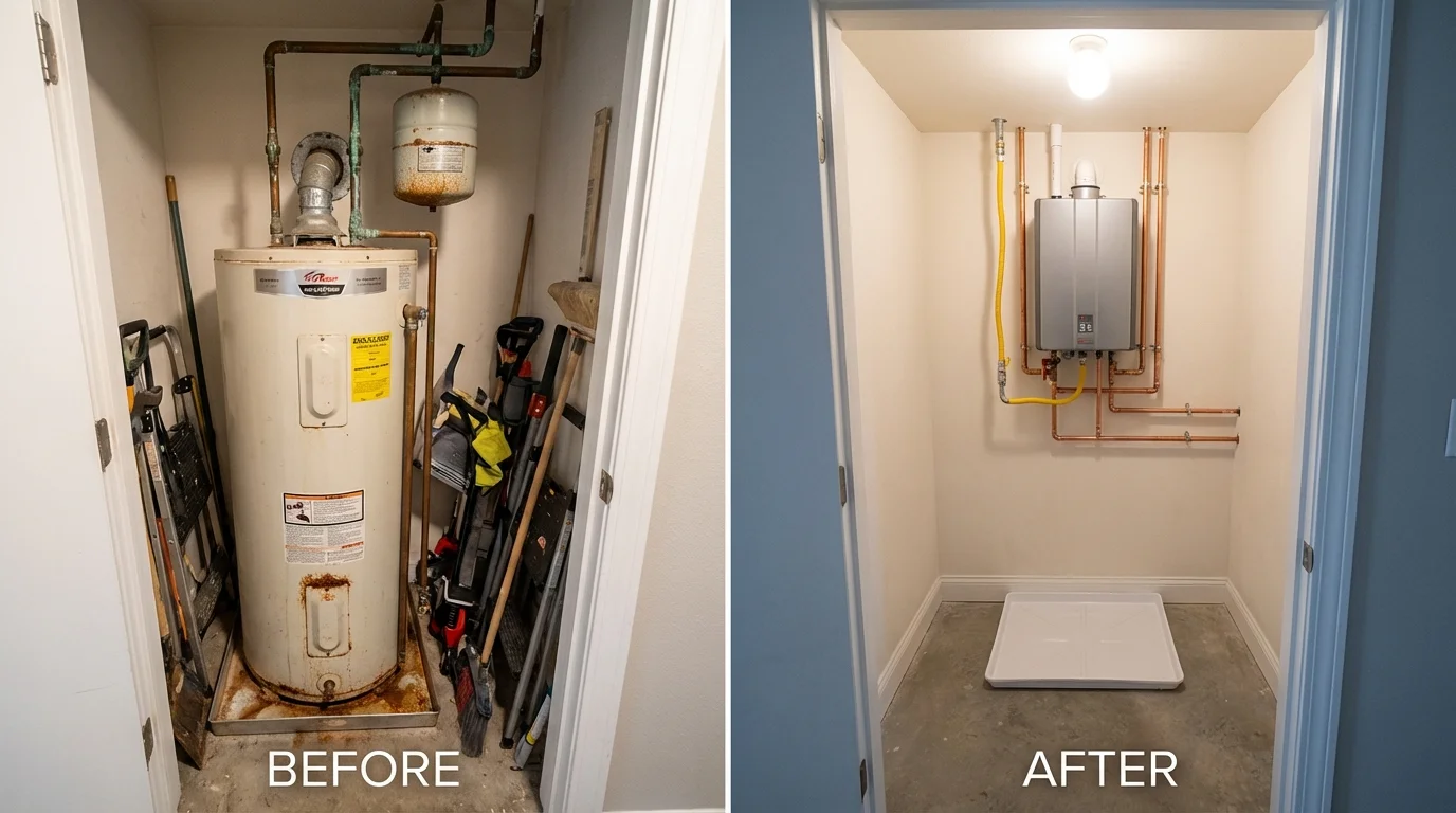 Tank water heater versus wall-mounted tankless unit comparison for Calexico, CA homeowners