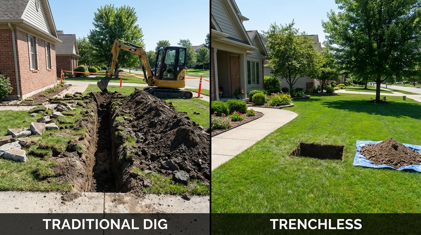 Trenchless sewer repair with minimal yard damage versus traditional excavation in Calexico, CA